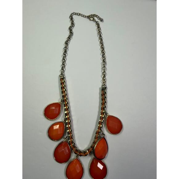 3 orange statement bib flower floral bling enamel necklaces bundle lot - Picture 10 of 12